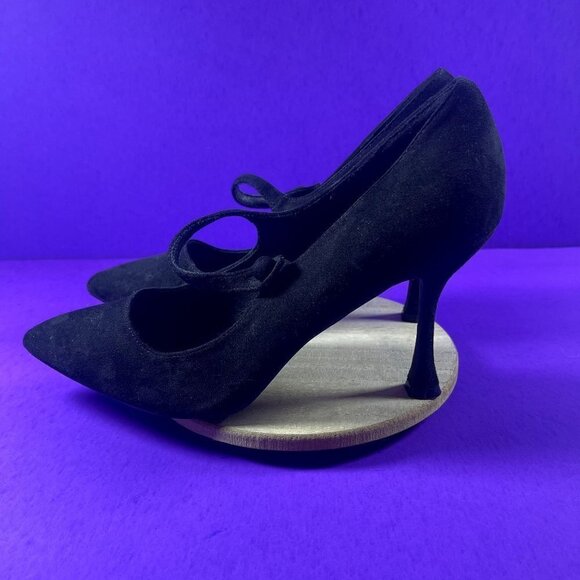 HALSTON Women's Black Suede Sicily Closed Toe Mary Jane Pumps Shoe Size 11-NEW - Picture 3 of 6
